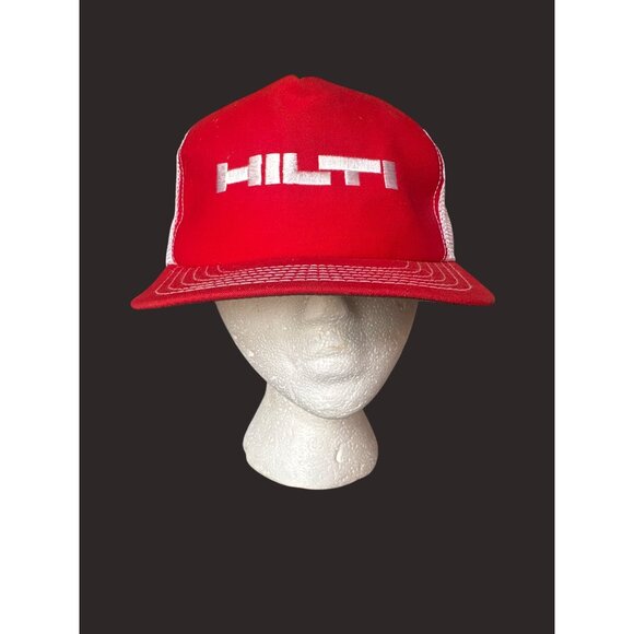 Vintage Hilti Red & White Trucker Mesh Snapback Hat - Picture 1 of 7